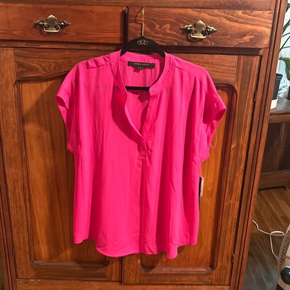 Hot pink blouse. Polyester